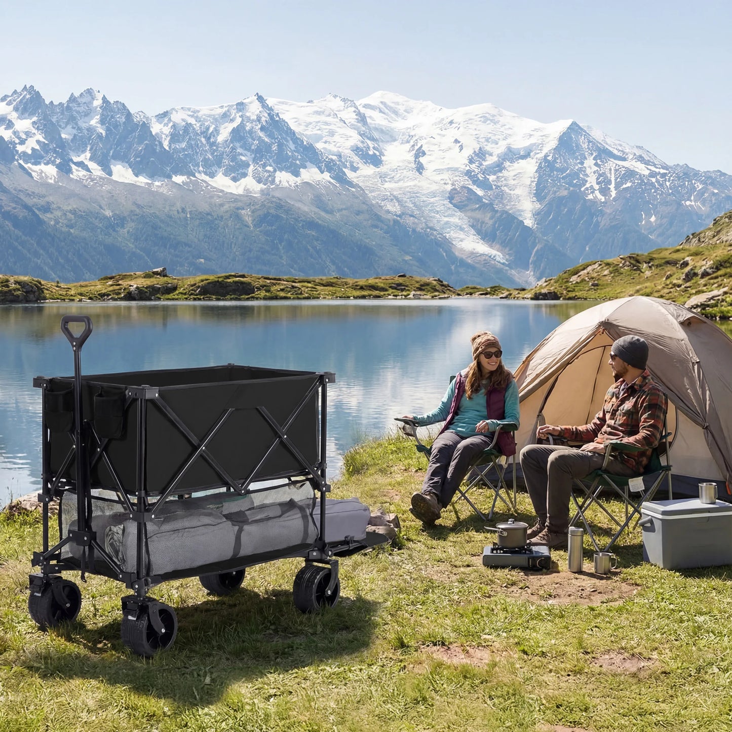 JHK Outdoor Double Decker Wagon Cart For Garden And Camping