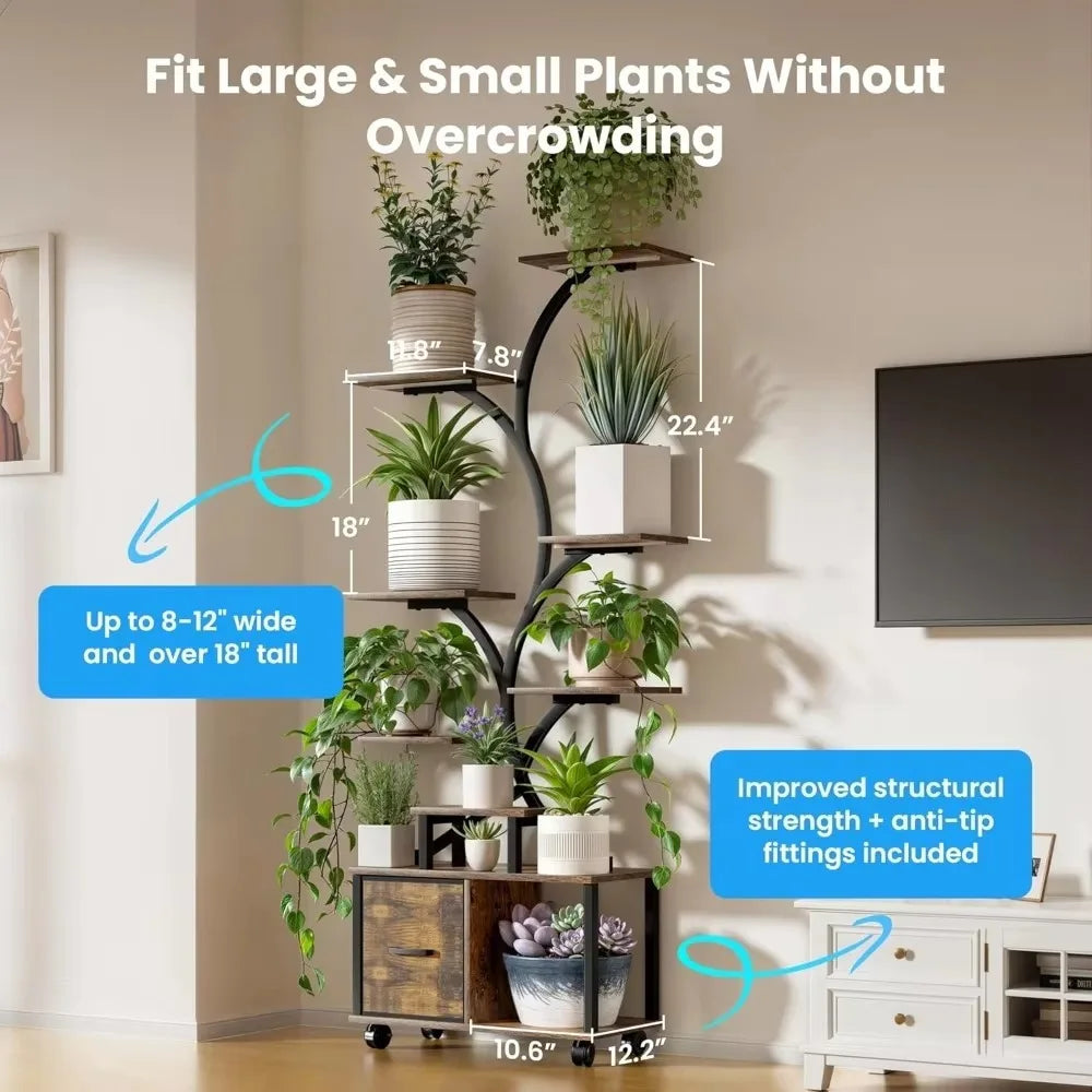 65 Inch Indoor Plant Stand With Grow Lights And Drawer