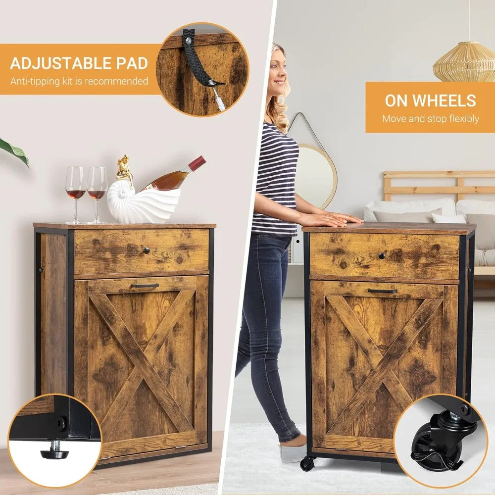 VINGLI Tilt Out Trash Cabinet Wood Hidden Trash Can Kitchen