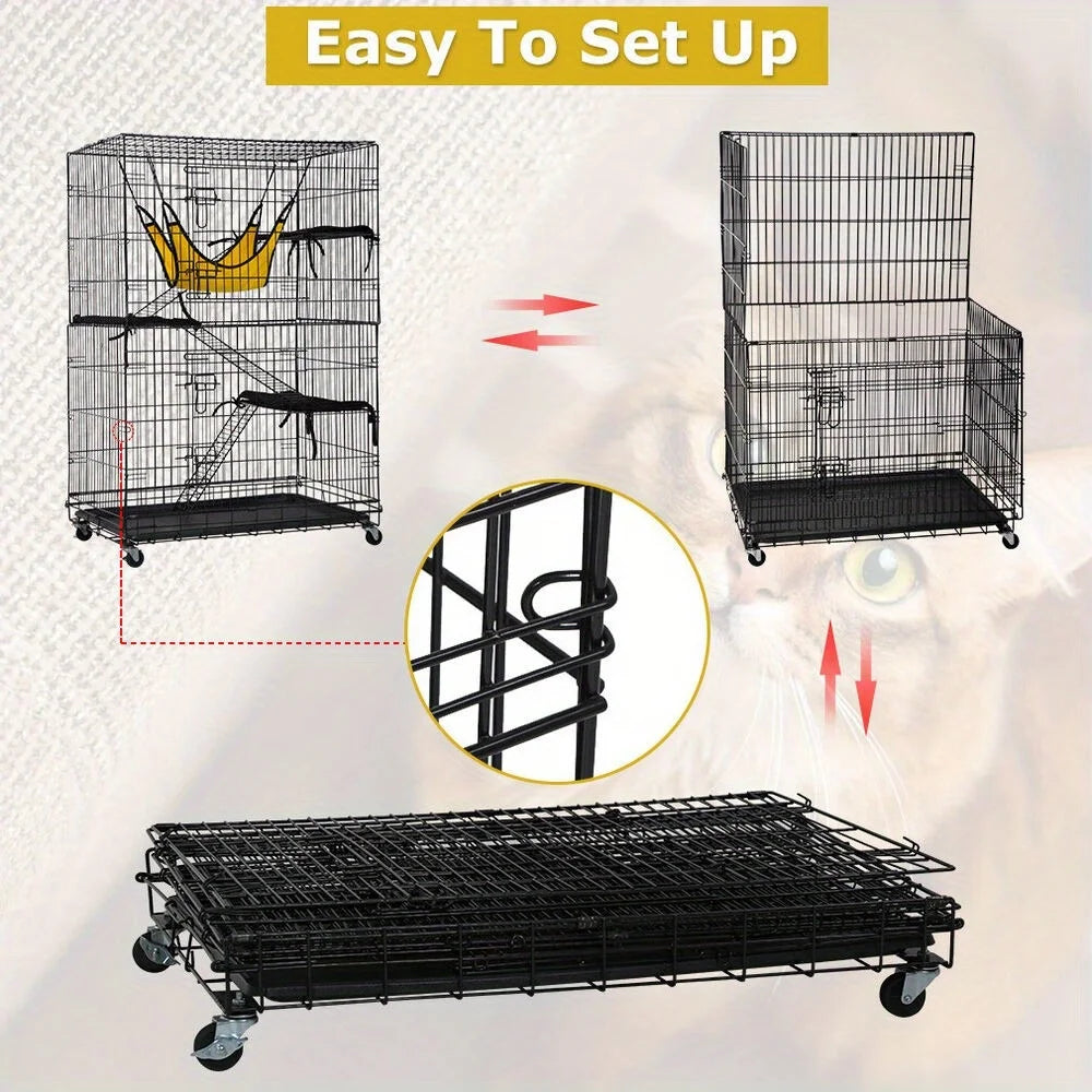 4-Tier Cat Cage with Free Hammock for Play and Relaxation