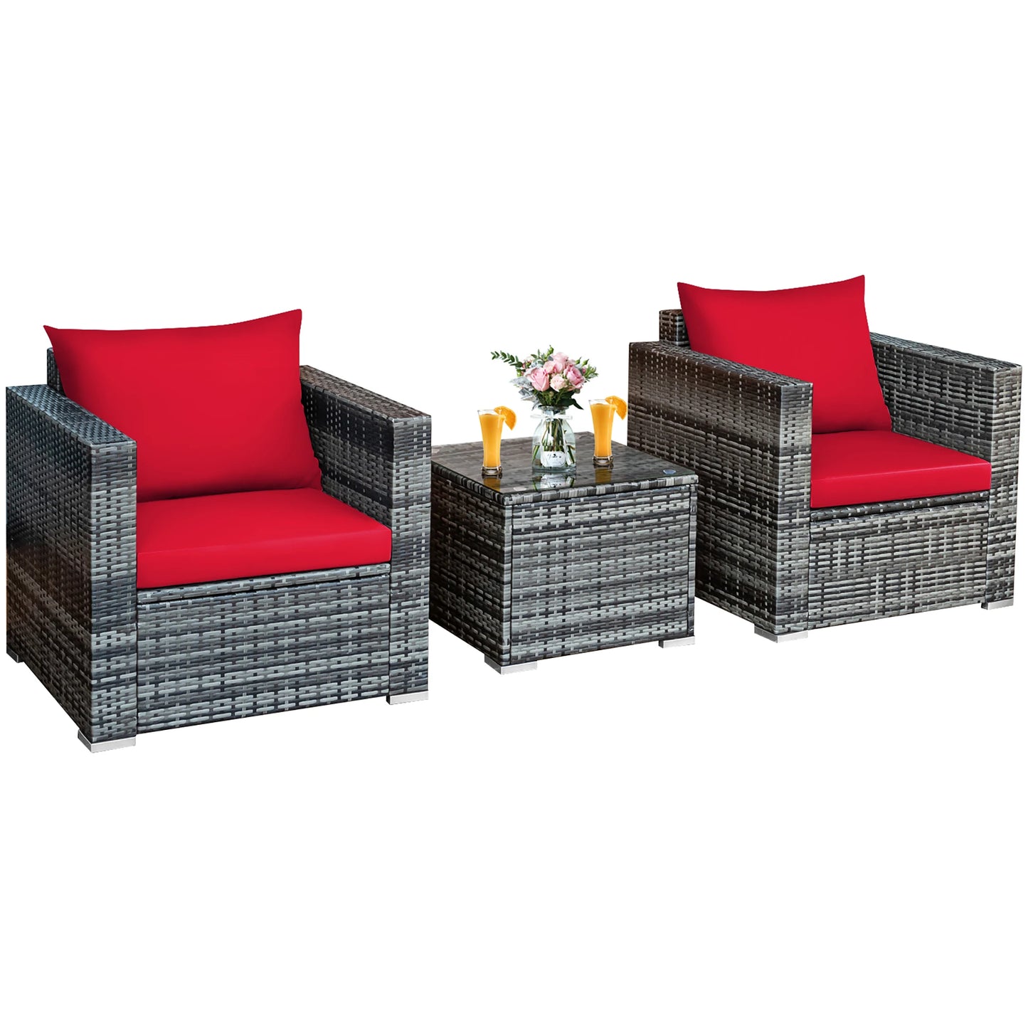 HOMASIS 3 Piece Patio Rattan Furniture Set With Cushioned Seating