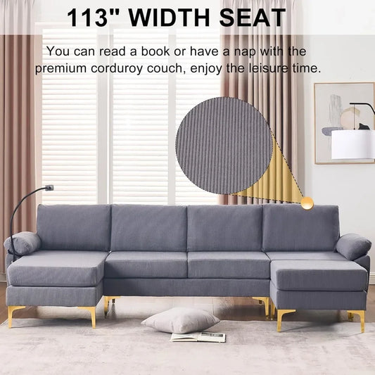 CN Guangdong Corduroy U Shaped Sofa Set With Lounge Chair