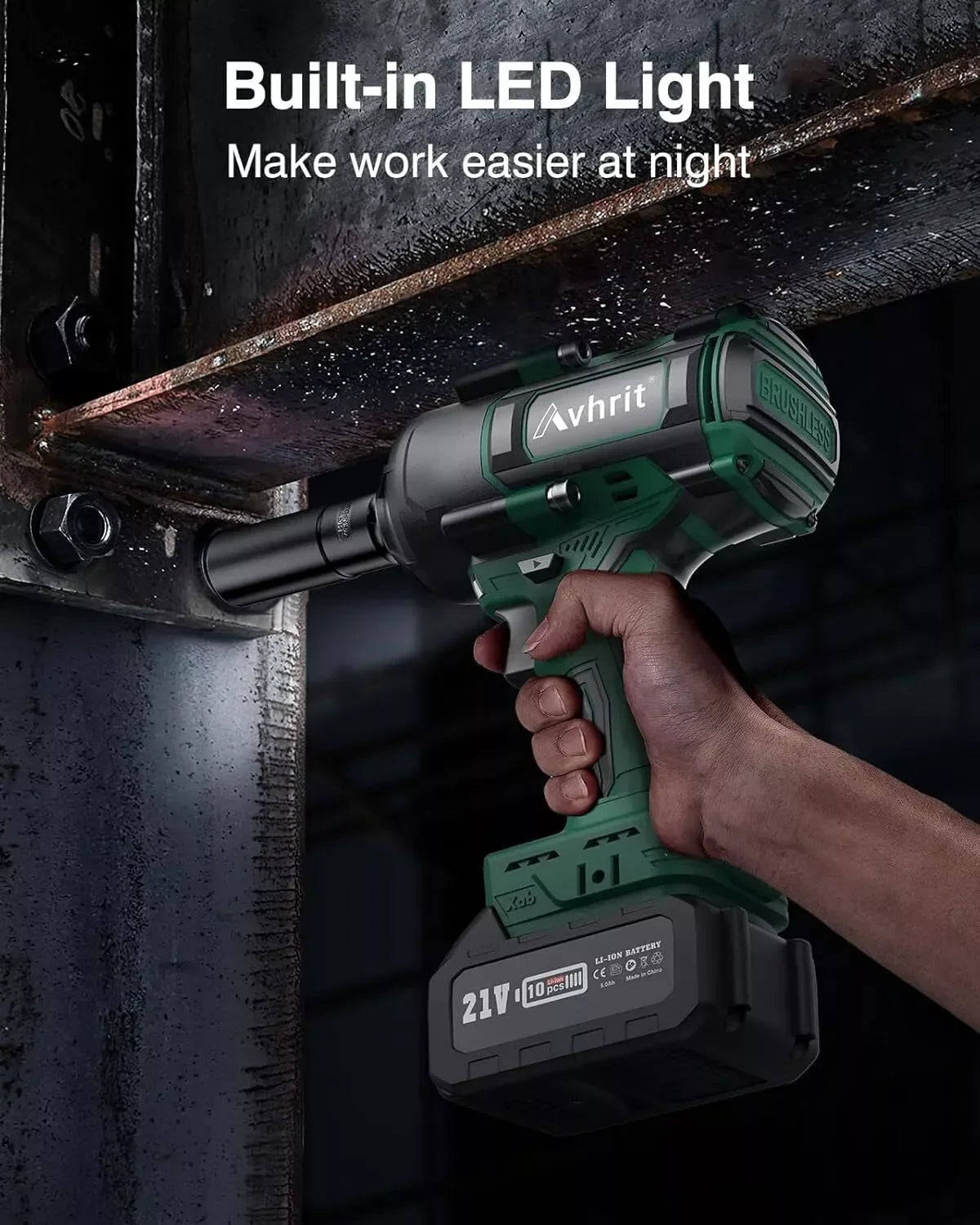 AVHRIT Brushless Cordless Impact Wrench Kit AT450 1000Nm
