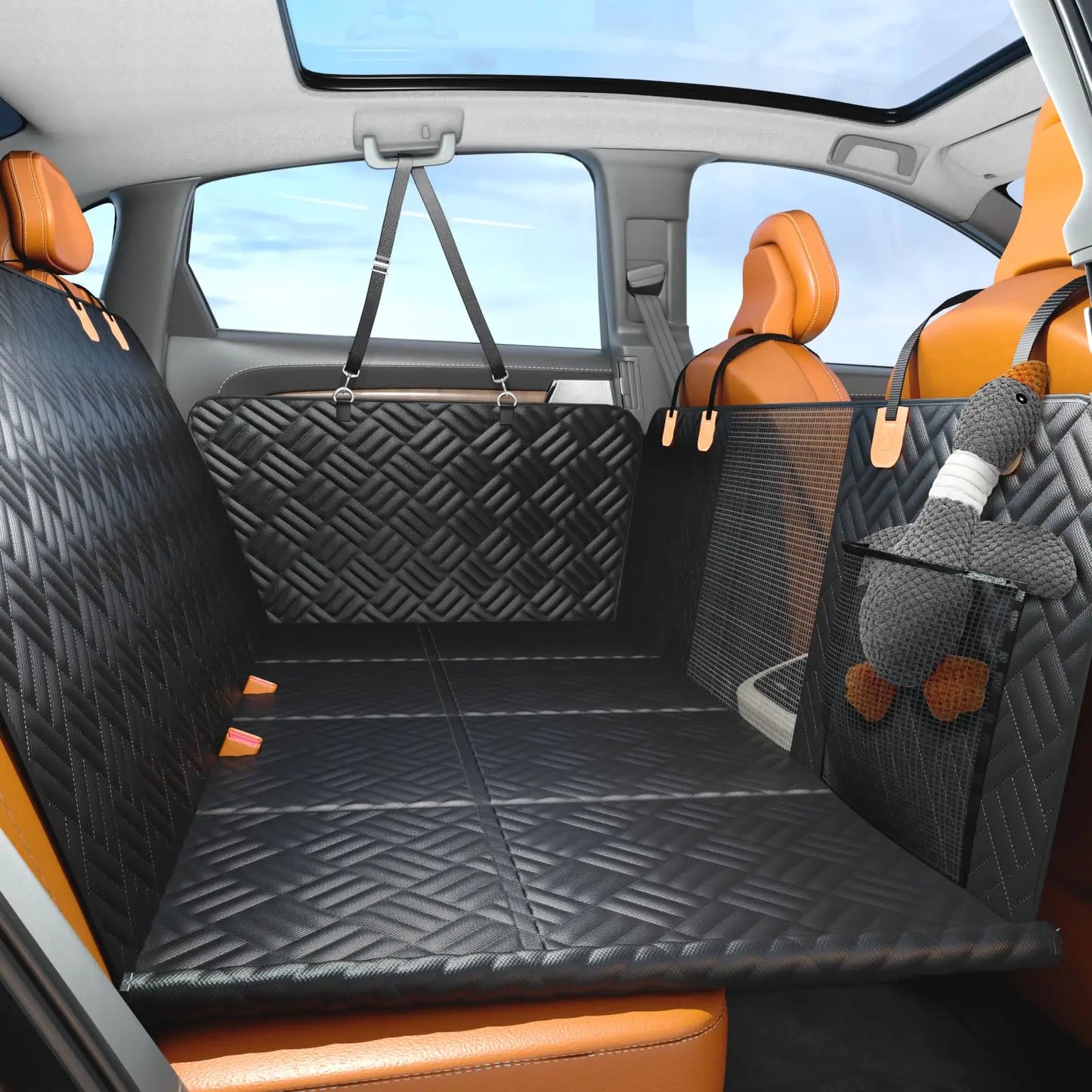 Car Rear Seat Dog Hammock With Hard Bottom Extender 400Lb