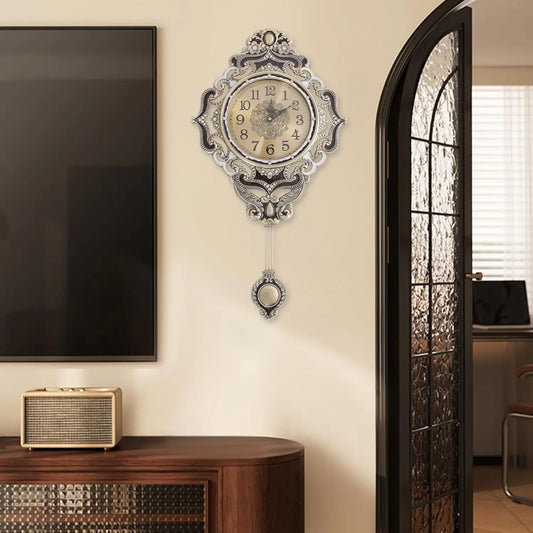 Retro Decorative Wall Clock With Pendulum European Style
