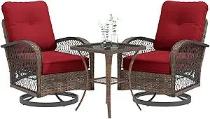 Outdoor Patio Furniture Set Swivel Rocker Chairs Wicker Bistro With Cushions
