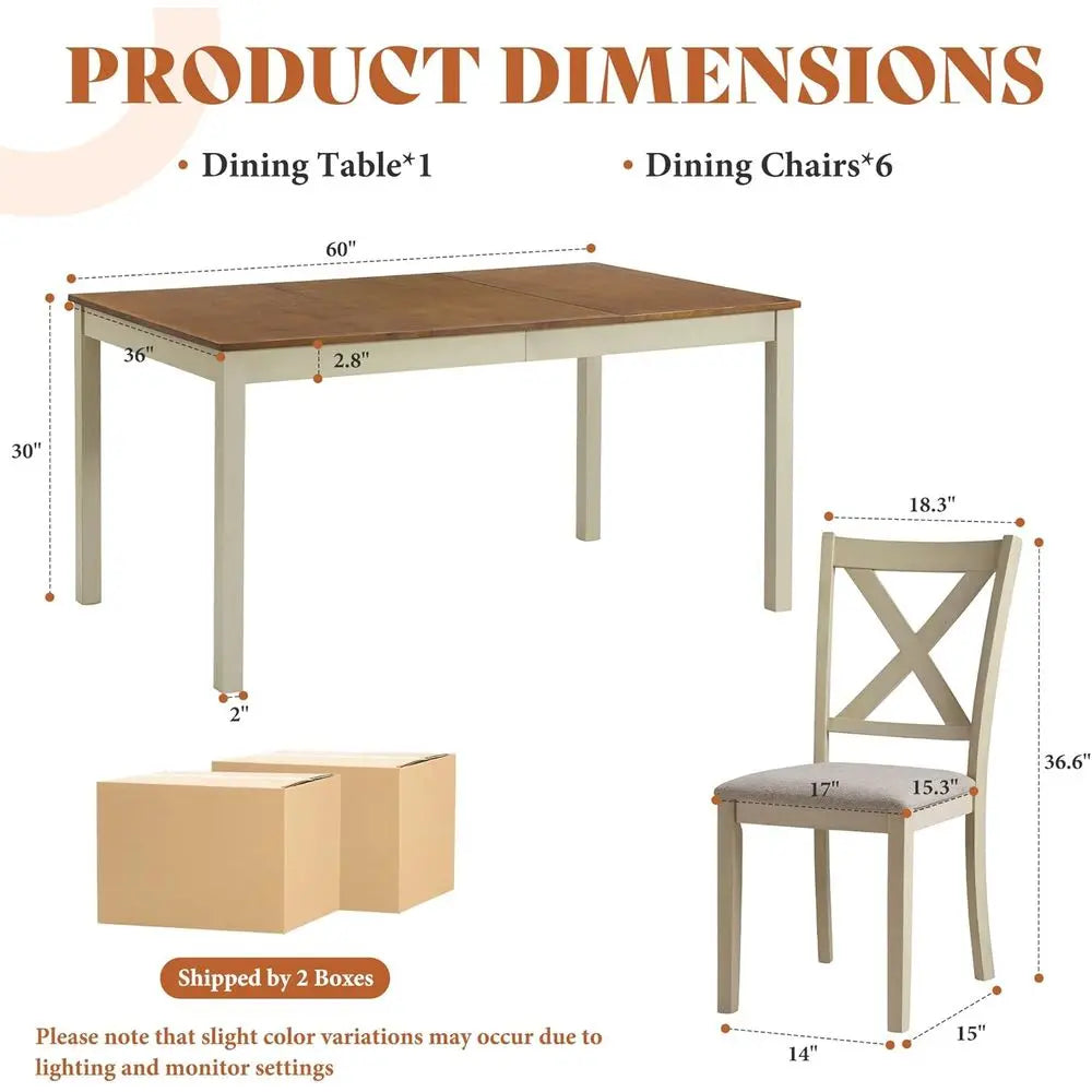 General Use Farmhouse Dining Table Set With Upholstered Chairs
