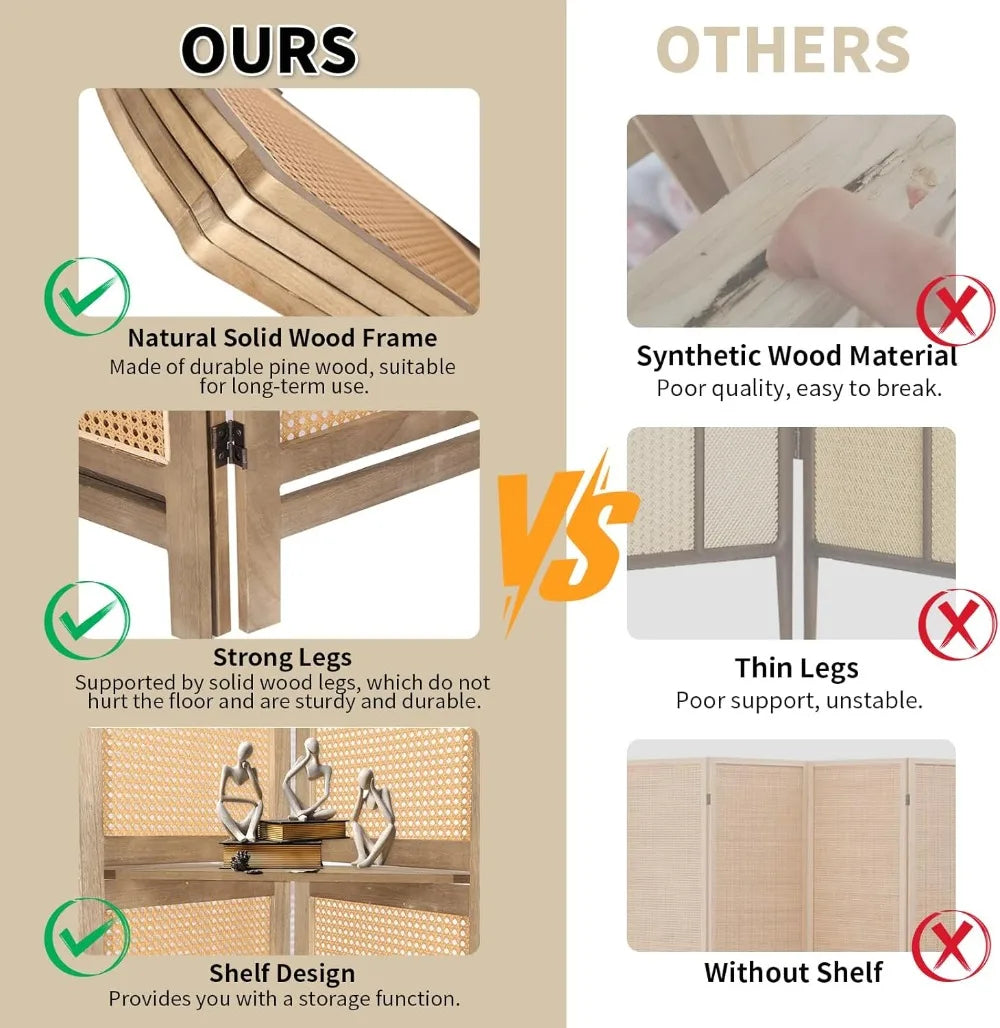 4 Panel Room Divider With Shelves Folding Privacy Screen