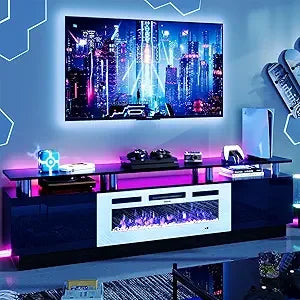 80 Inch Modern Electric Fireplace TV Stand With LED Lights