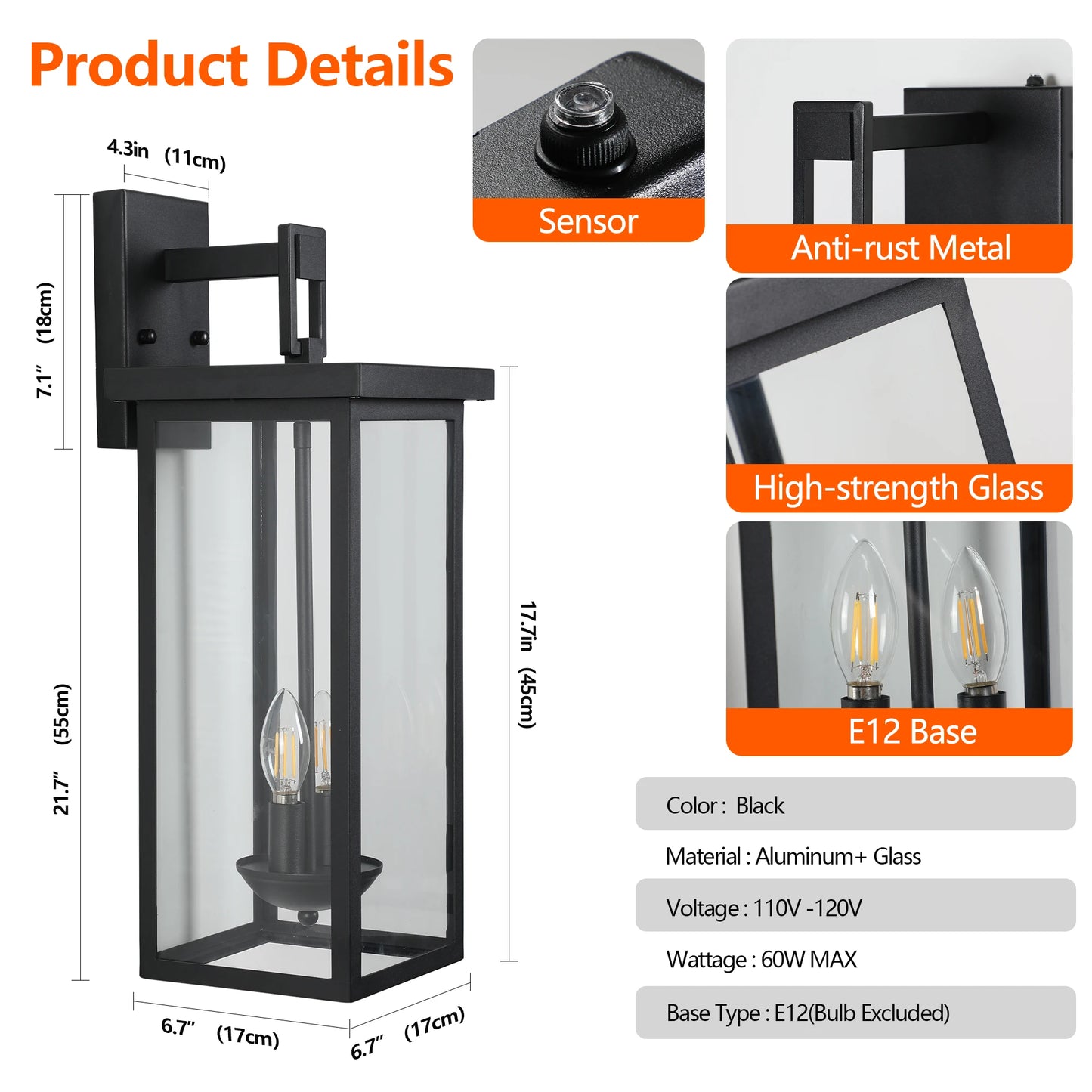 ARLGSITE Outdoor Wall Lantern With Dusk To Dawn Sensor Glass