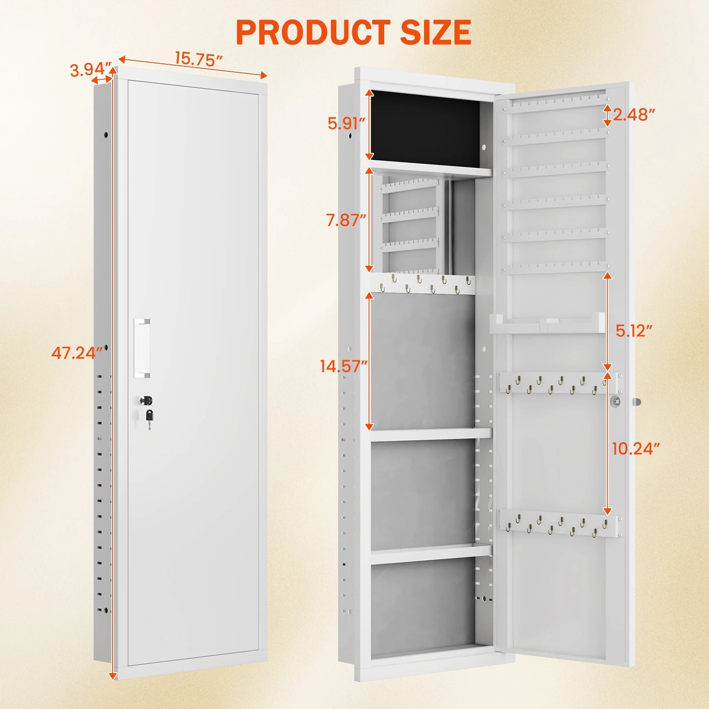 Kavey Mirror Jewelry Cabinet With LED Light Wall Mount