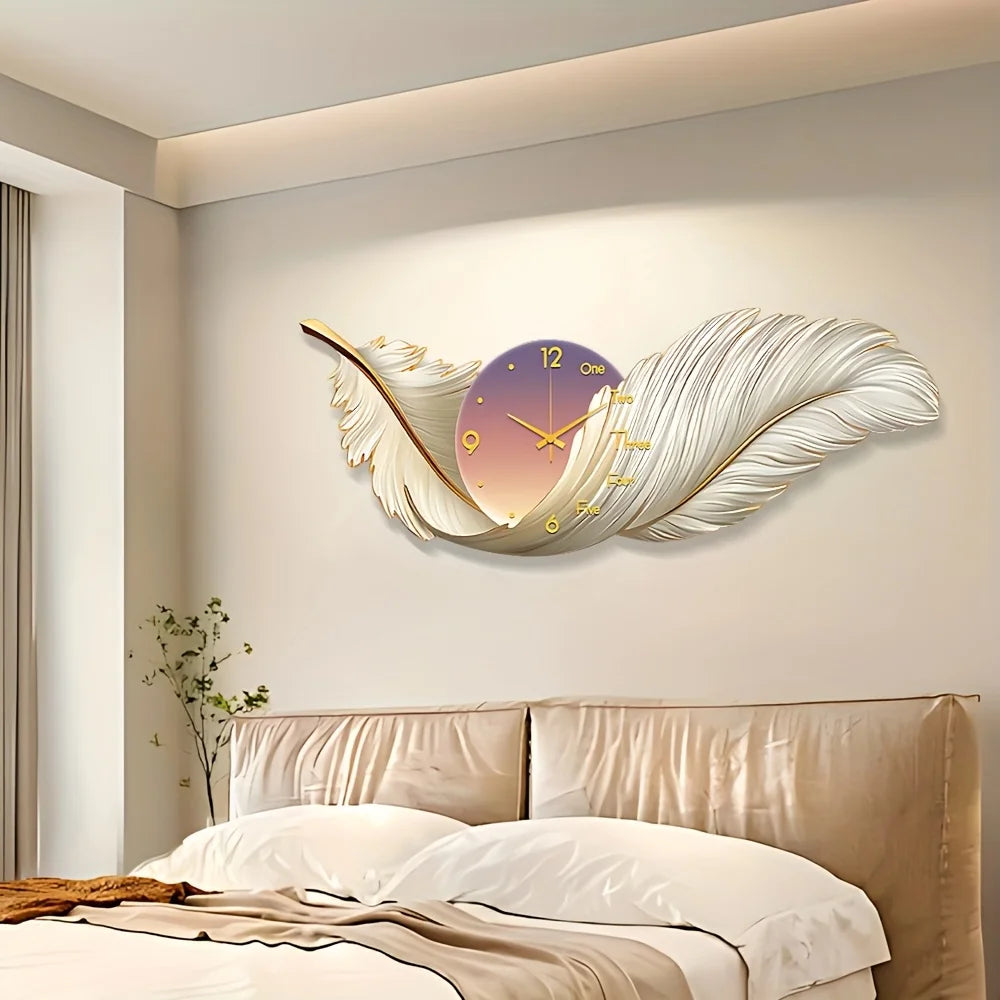 Feather Themed Wall Clock With Soft LED Lights