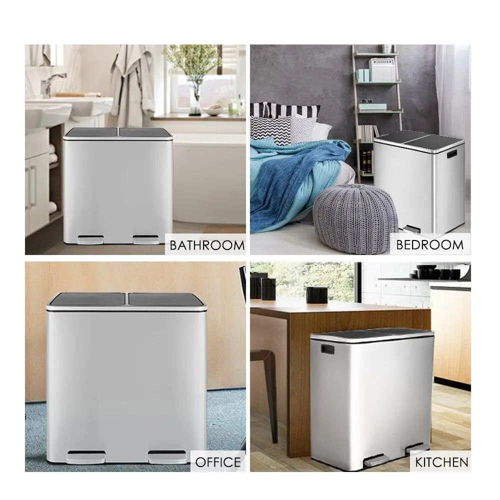 Stainless Steel Kitchen Trash Can Dual Recycling Bin With Lid
