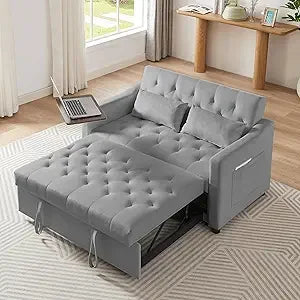 65 Inch Convertible Sleeper Sofa Bed with Chaise and USB Ports
