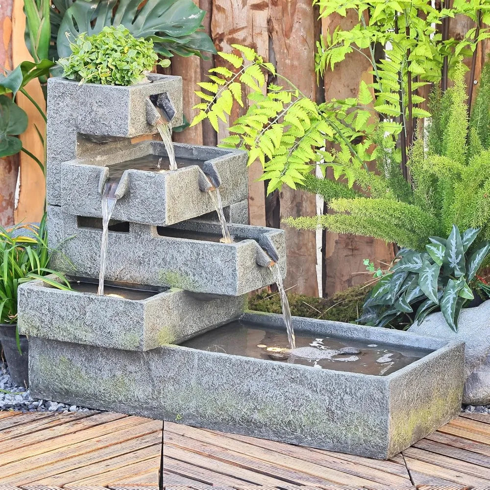 Modern Tiered Water Fountain Indoor Outdoor Garden Decor