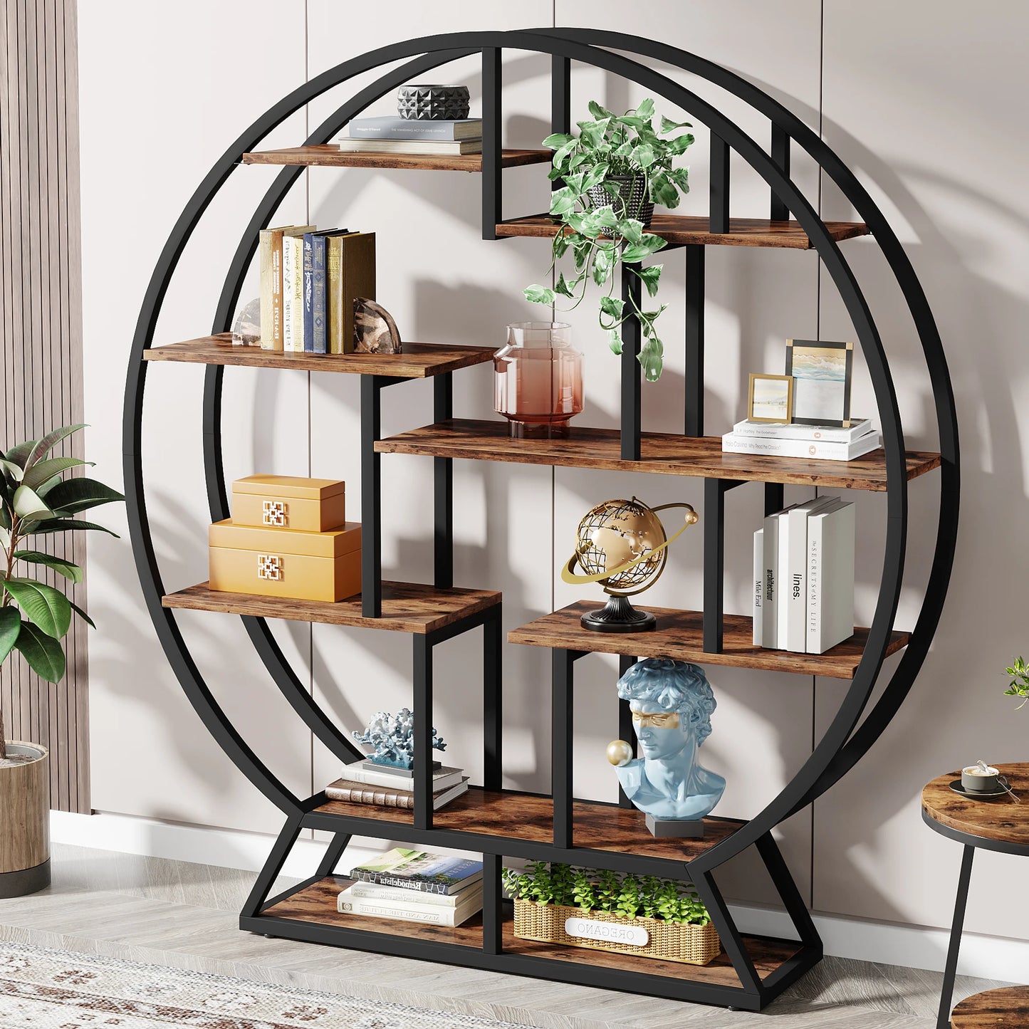Tribesigns Round Etagere Bookcase With Staggered Shelves