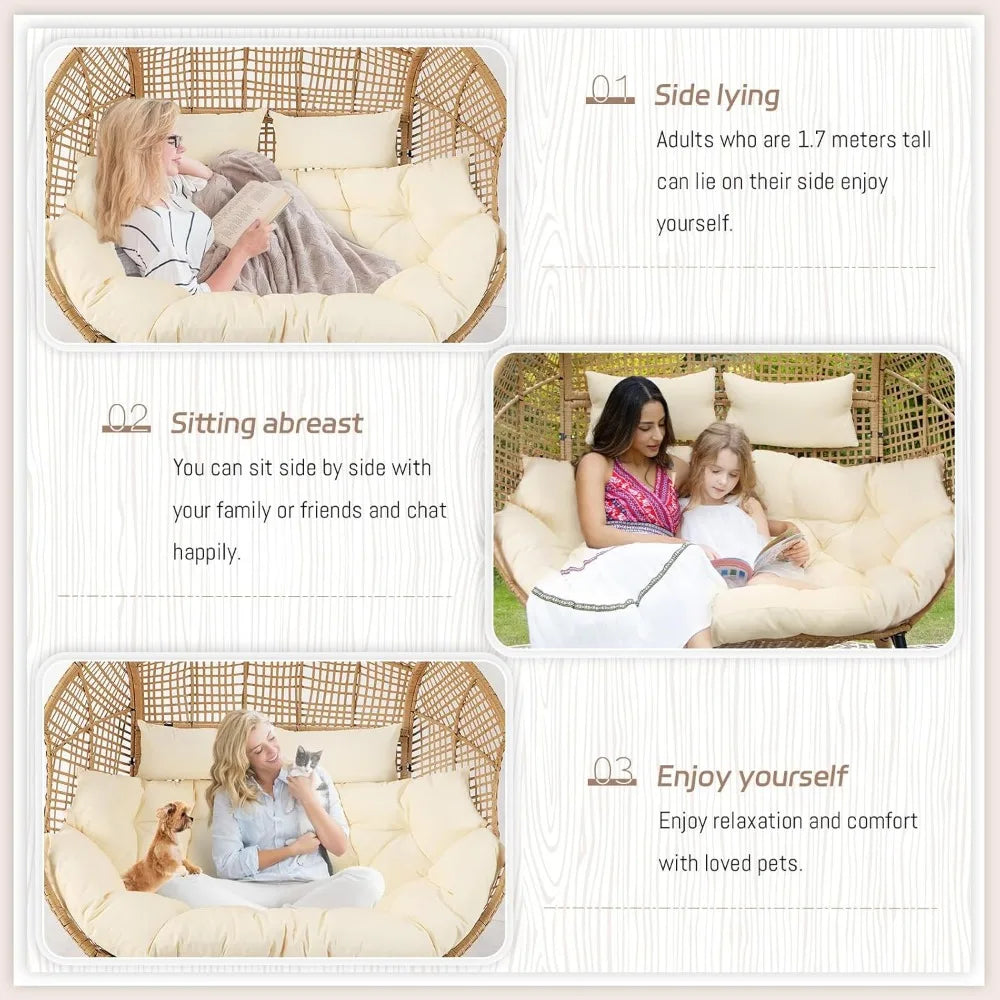 Double Egg Chair for Two Indoor Outdoor Brown Wicker