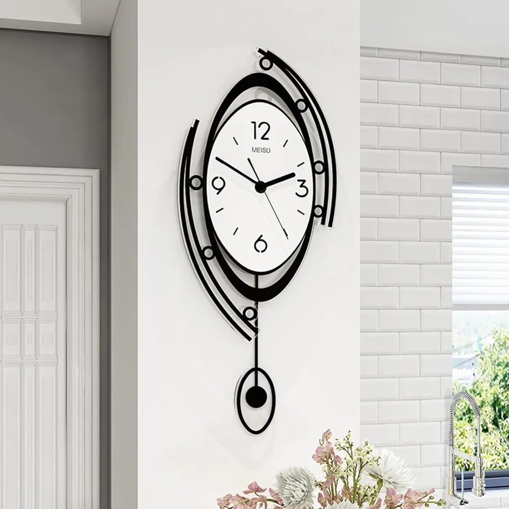 Large Silent Pendulum Wall Clock 23 Inch Living Room Decor