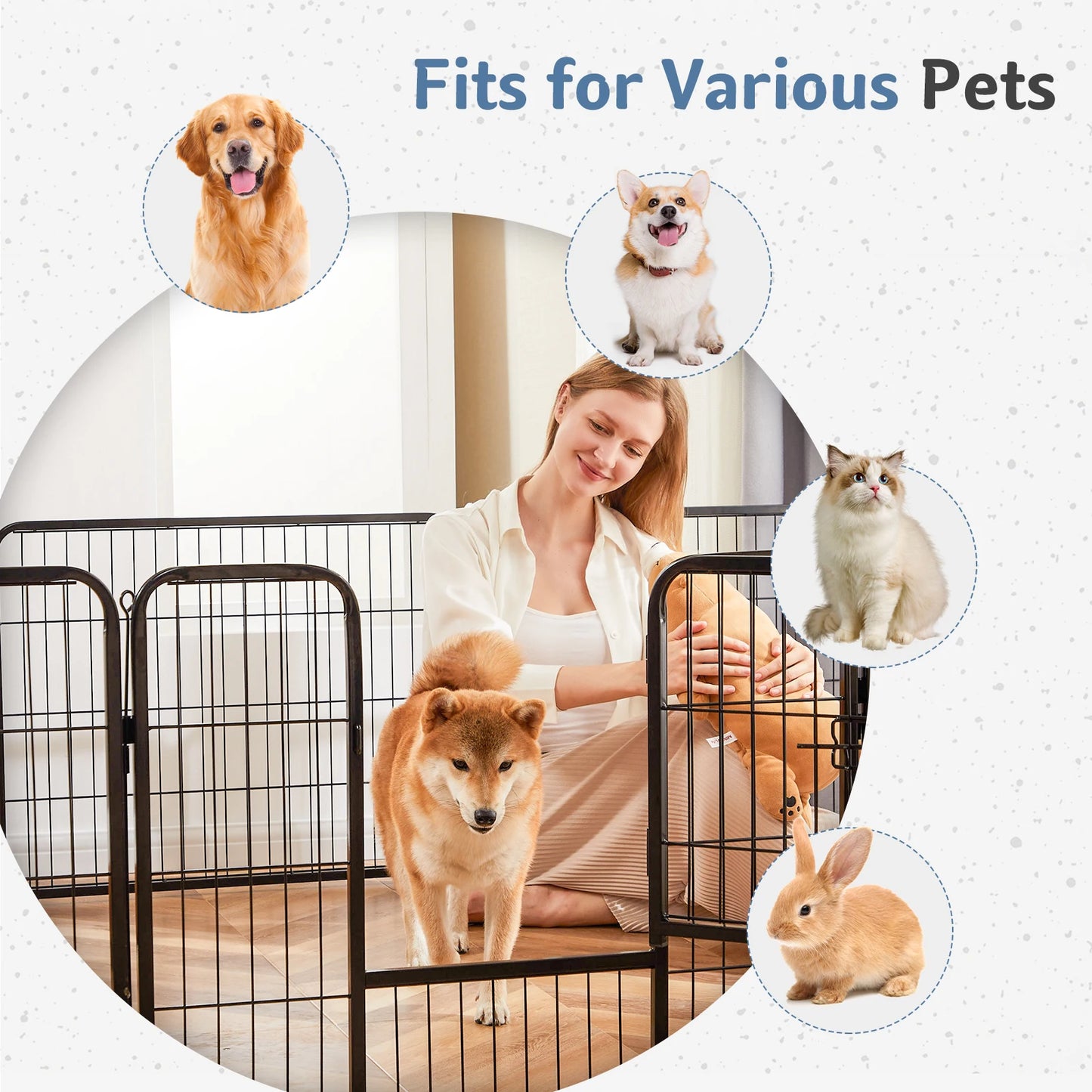 JHK Metal Eight Panel Dog Playpen Foldable Outdoor Exercise Fence