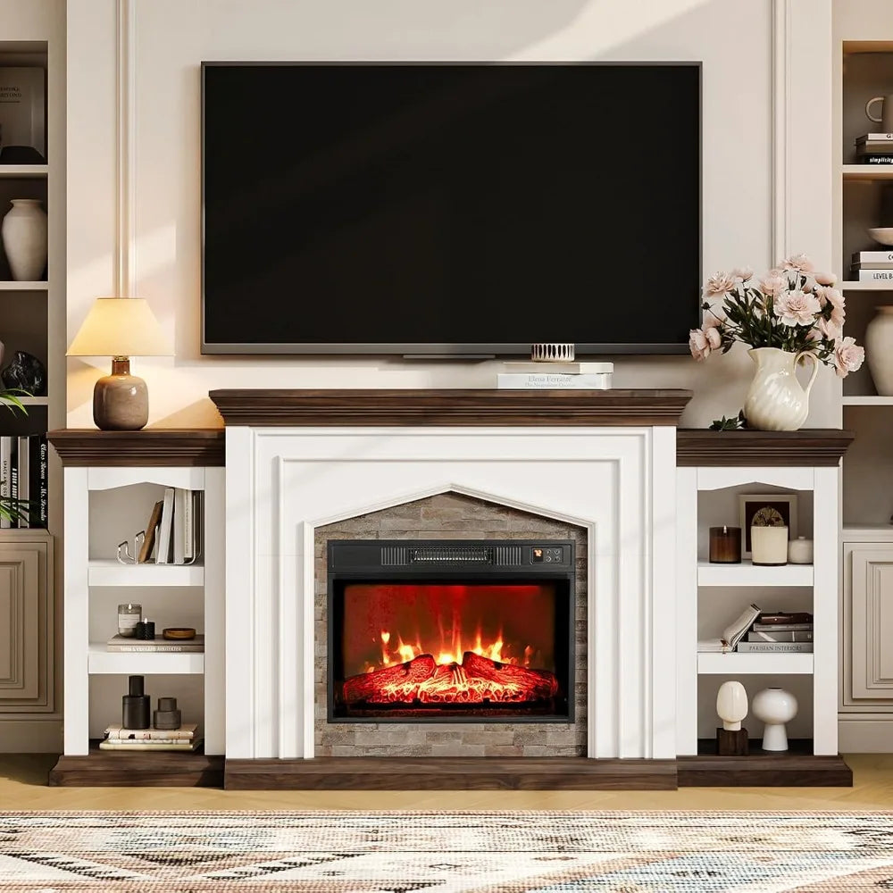 Rustic Farmhouse Fireplace TV Stand With Electric Heater For TVs