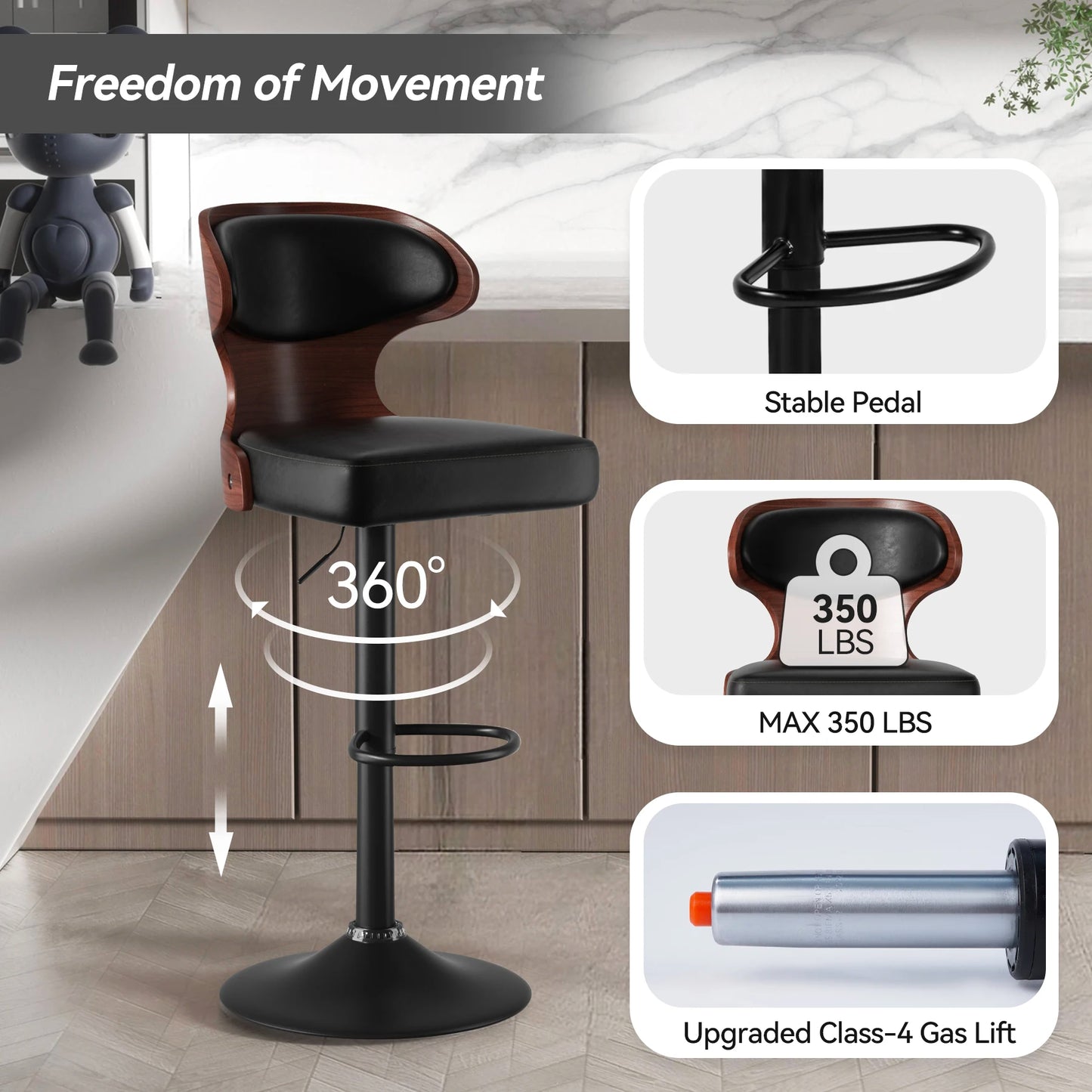 Solid Wood Rotating Bar Stool Set 2 Pieces With Backrest