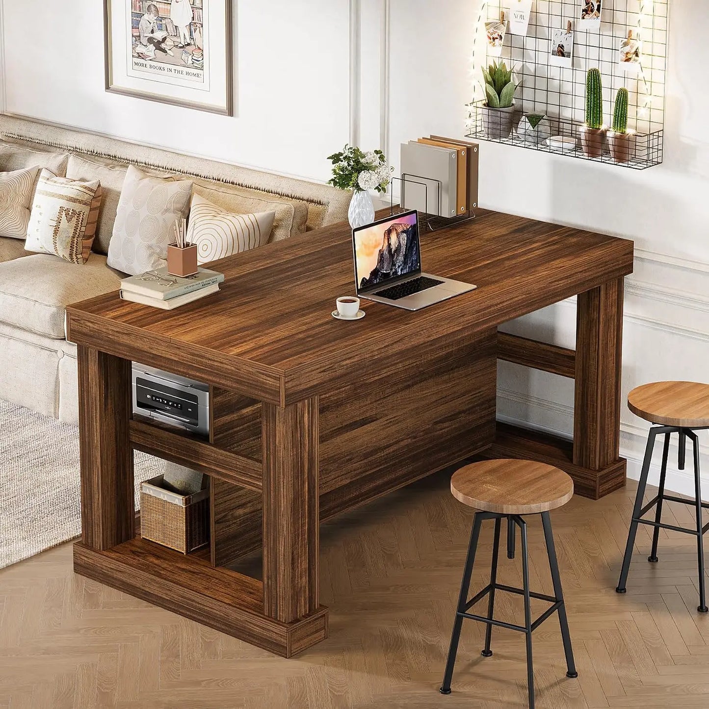 55 Inch Farmhouse Kitchen Island With Storage And Seating