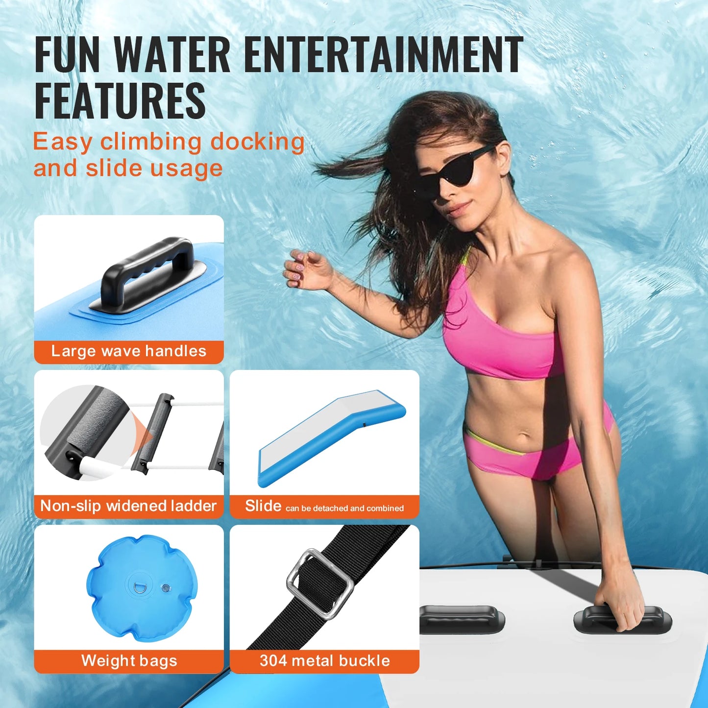Inflatable Water Bouncer Recreational Trampoline With Slide And Ladder