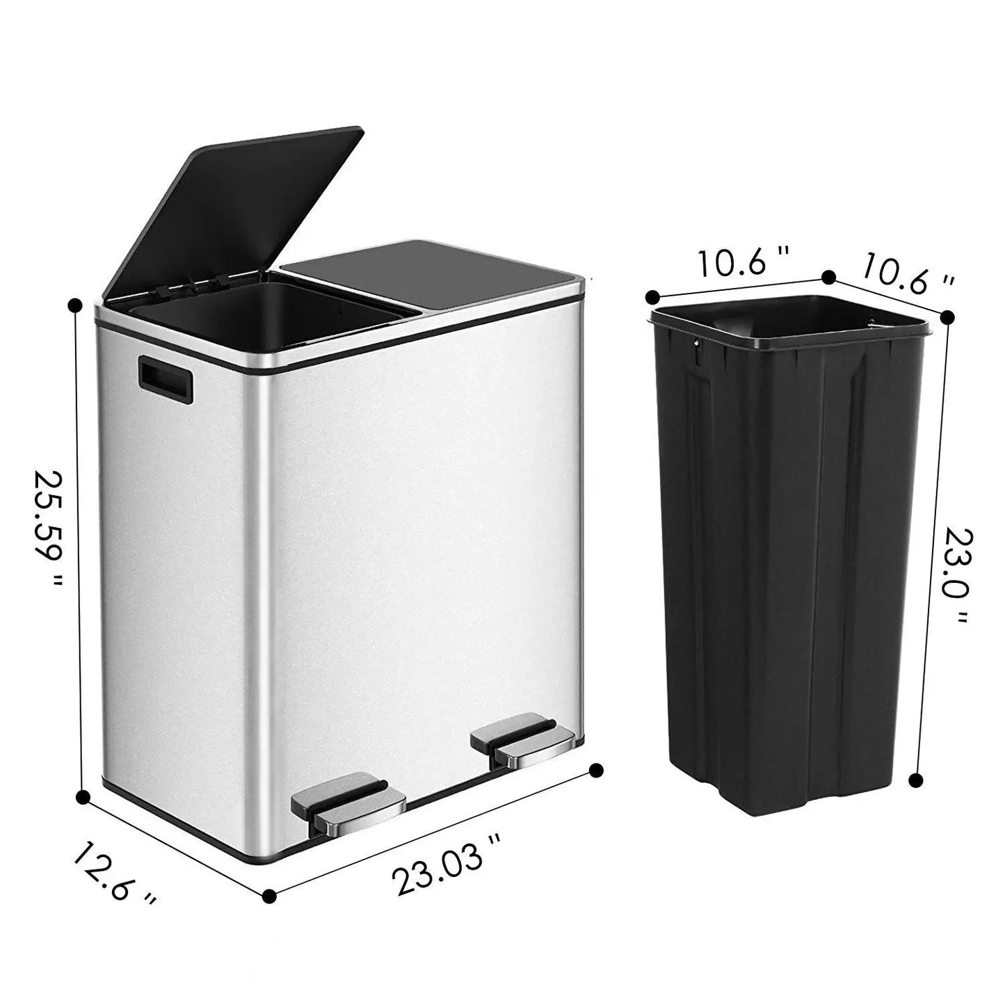 Stainless Steel Kitchen Trash Can Dual Recycling Bin With Lid