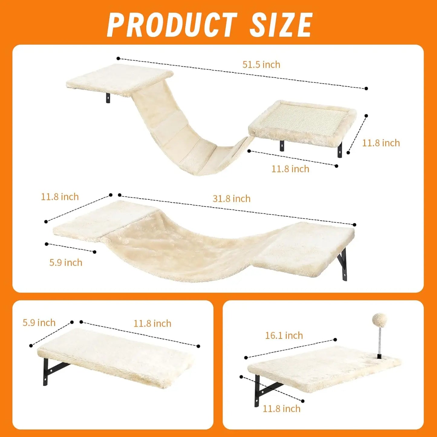 Wall Mounted Cat Climber Set With Shelves Bridge Hammock