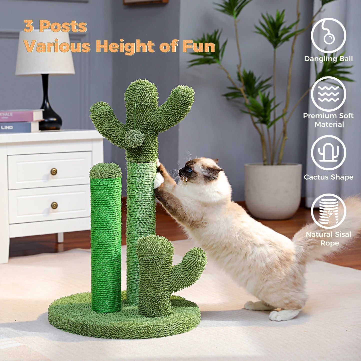 Cute Cactus Cat Tree Toy with Ball and Scratching Post