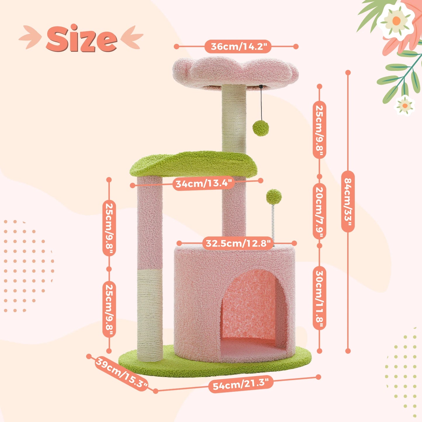 Cozy Cactus Cat Tree with Curved Perch and Scratching Post