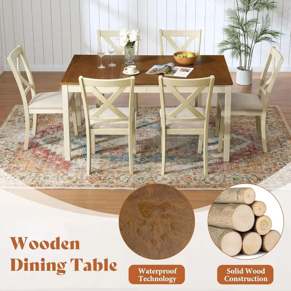 General Use Farmhouse Dining Table Set With Upholstered Chairs