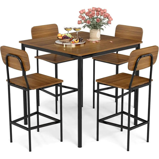 Compact Dining Table Set With Steel Frame For Four