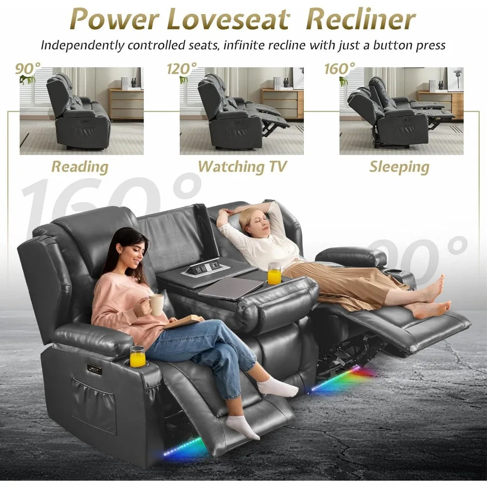 Power Recline Loveseat Sofa With USB Charger And LEDs