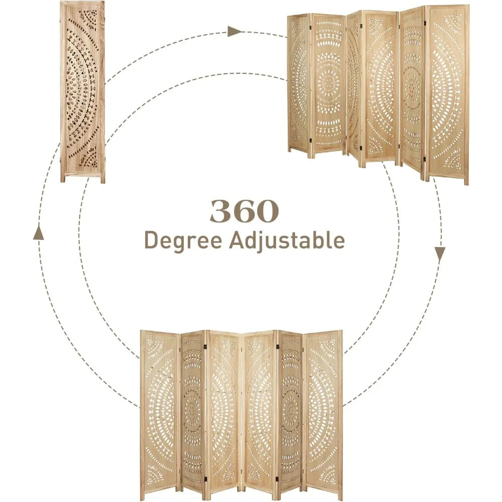 Babion 6 Panel Wood Room Divider Folding Privacy Screen