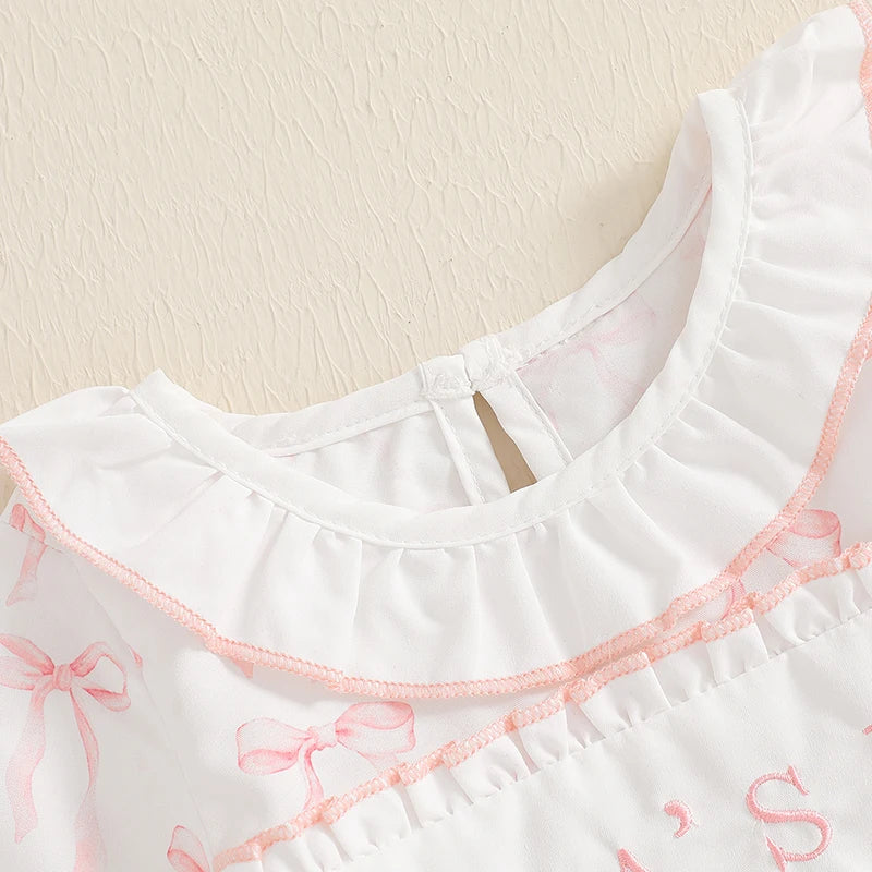 Adorable Toddler Autumn Floral Embroidered Bow Romper