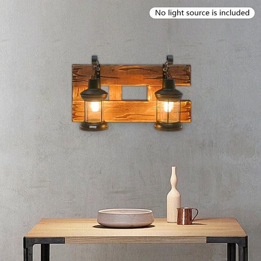 Vintage 2 Light Wooden Wall Sconce E27 Bulb Base Indoor
