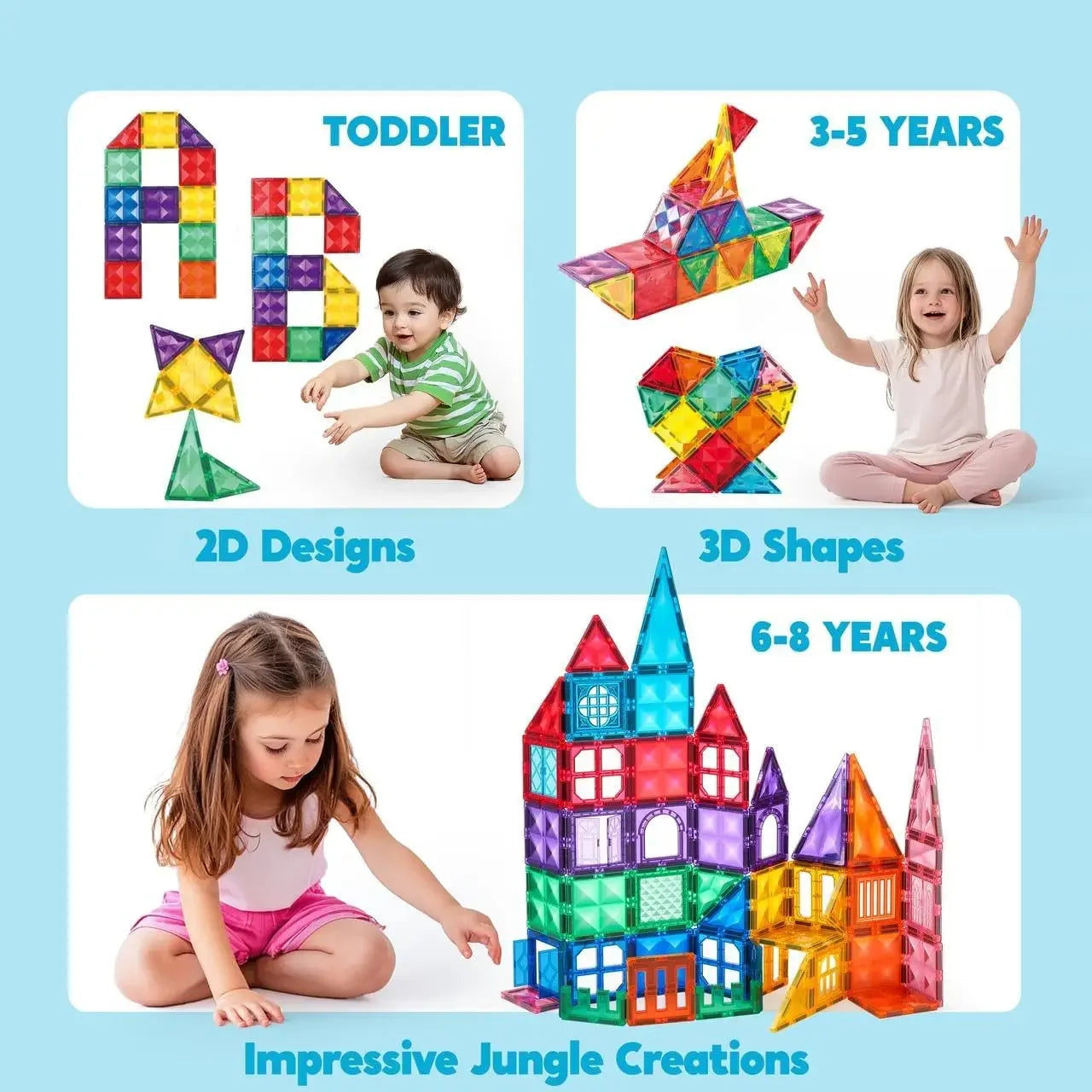 Joyfy 66Pcs Magnetic Building Tiles STEM Toy For Kids 3-8