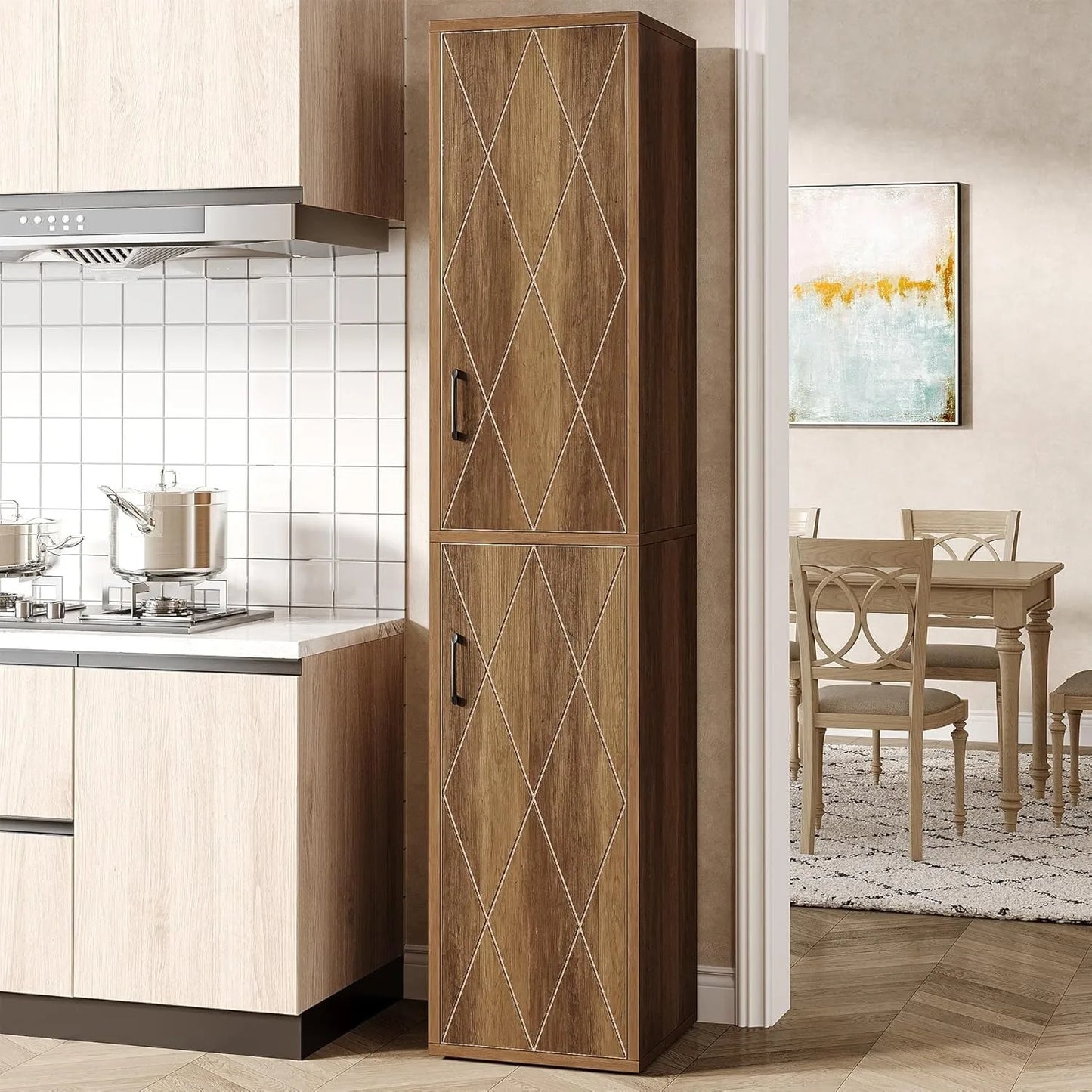 Little Tree Farmhouse Pantry Cabinet With Doors And Shelves