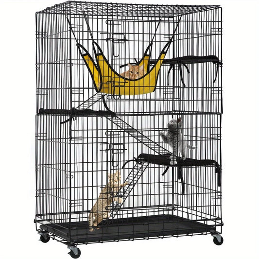 4-Tier Cat Cage with Free Hammock for Play and Relaxation