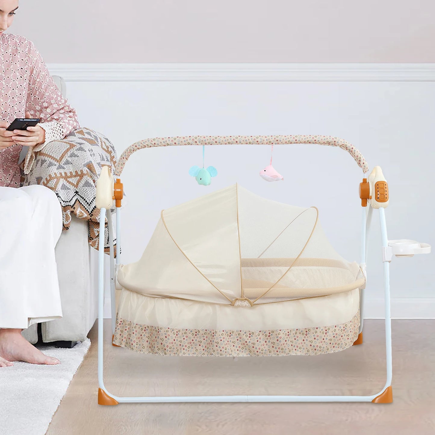 Electric Foldable Baby Cradle With Music Dual Control Swing