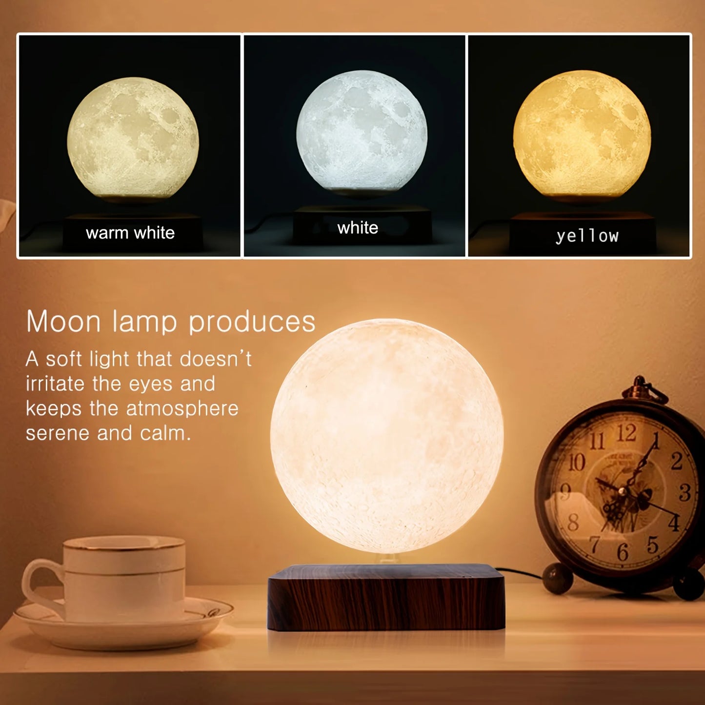 Mexllex Magnetic Floating Moon Lamp With Wooden Base Led Nightlight