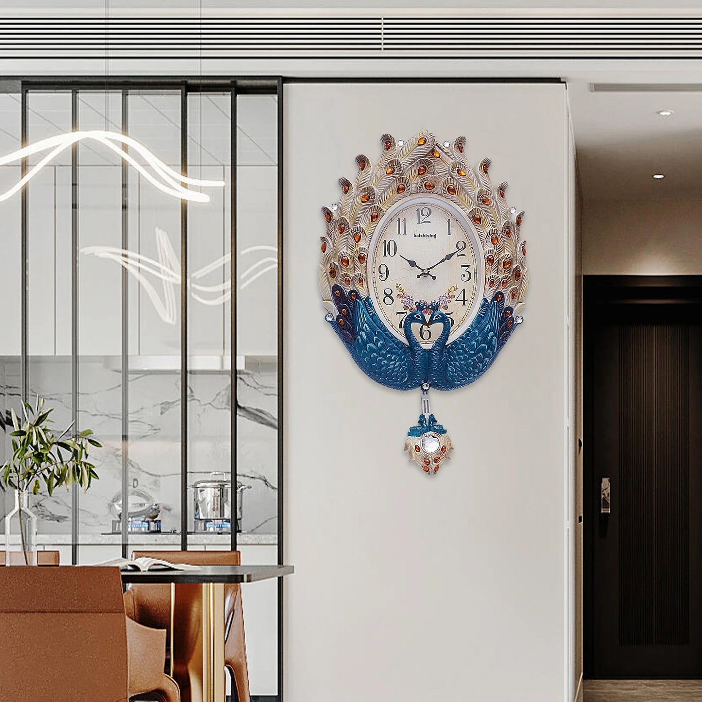 Elegant Wall Clock With Pendulum And Feathers Quartz Gift