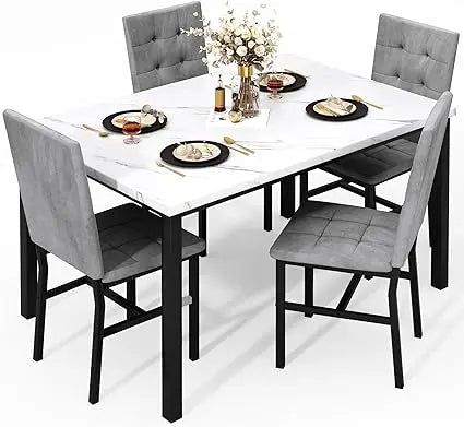 Dining Table Set For Four With Faux Marble Finish Modern