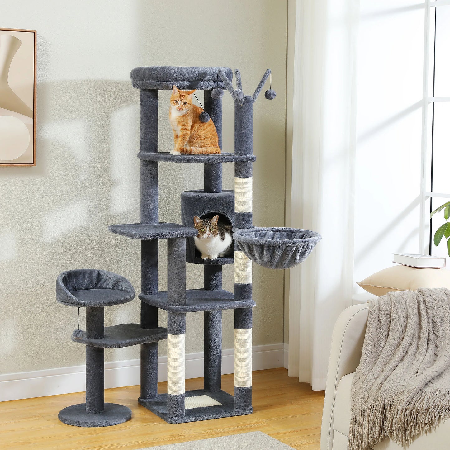 PEQULTICN Multi Level Cat Tree With Scratching Post And Hammock