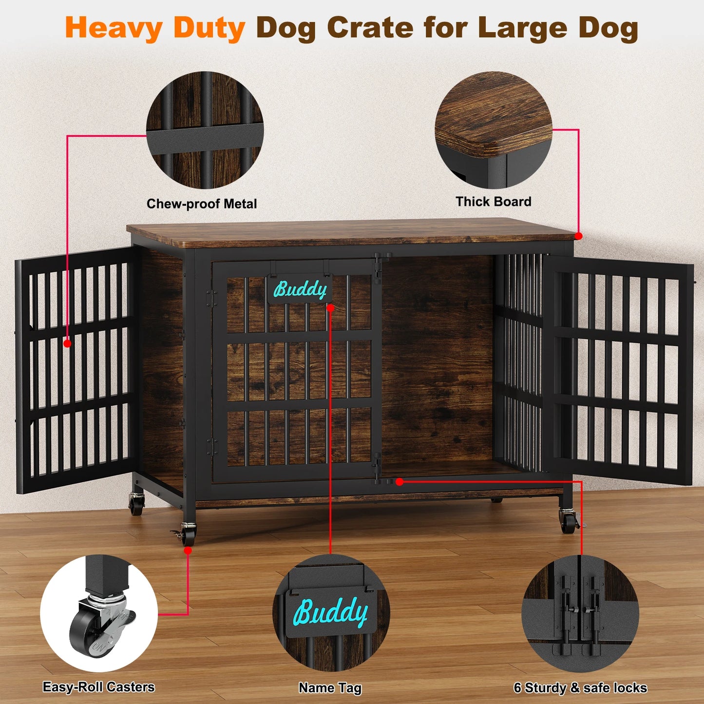 Dog Crate Furniture With Casters Heavy Duty Kennel For Indoor Use TV Stand