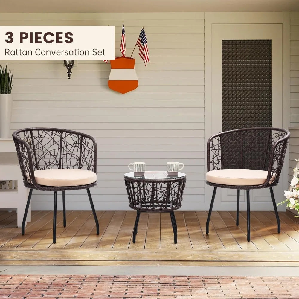 Boho 3 Piece Wicker Bistro Set with Washable Cushions