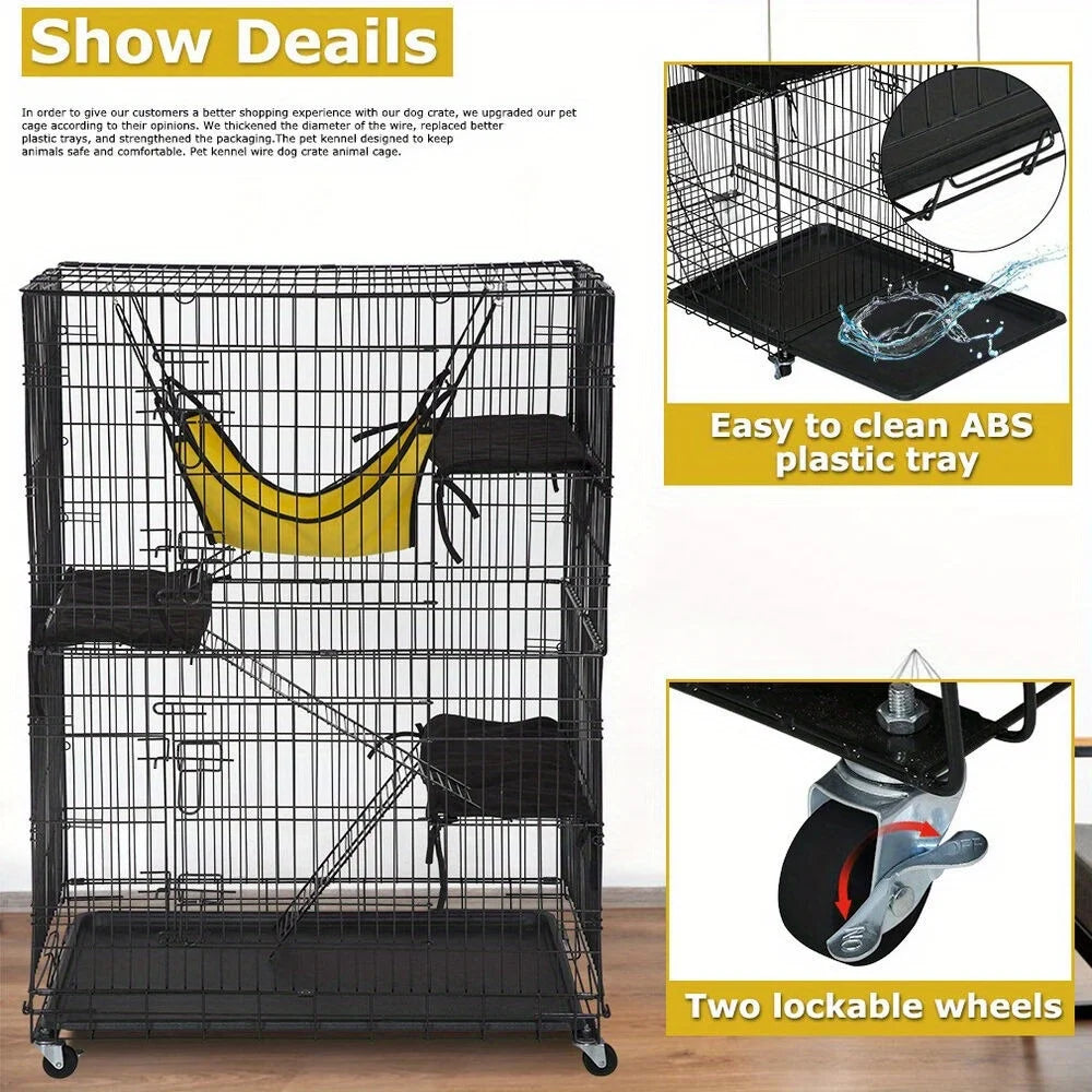 4-Tier Cat Cage with Free Hammock for Play and Relaxation