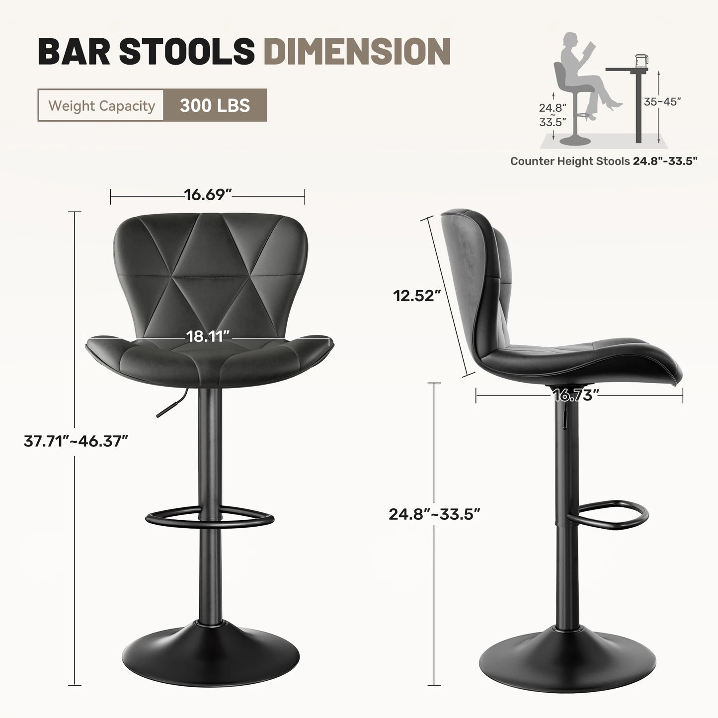 Bar Chairs 360 Degree Adjustable Faux Leather Backrest