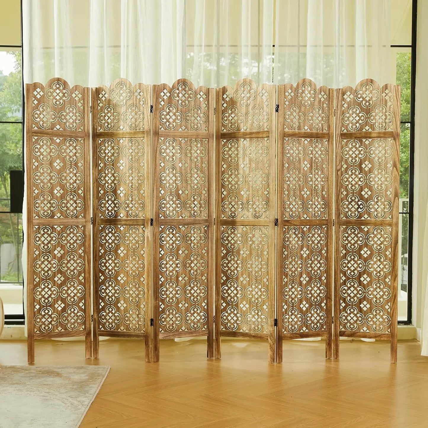 68.9Inch Folding Room Divider 6Panel Carved Privacy Screens